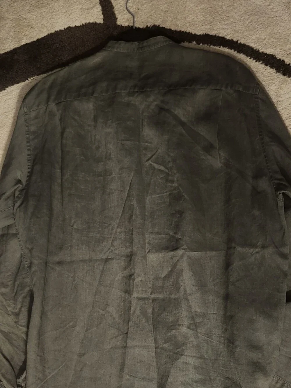 J.Crew Vintage 100% Linen Band Collar Shirt Men's Large Tall L Olive Green